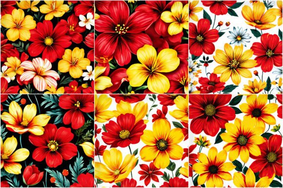 Download Red &amp; Yellow Cute Flowers Digital Papers - Cute Collection