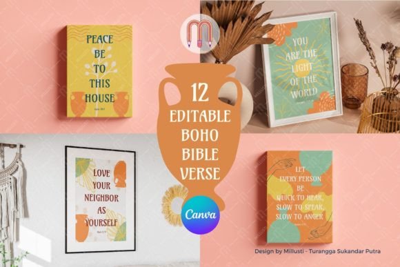 Download 12 Editable BOHO Bible Verse Art - Canva - Bible Collection