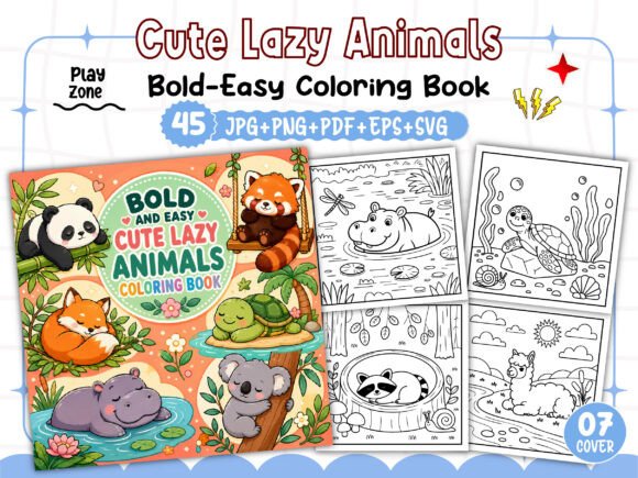 Download Cute Lazy Animal Bold Easy Coloring Book - Cute Collection