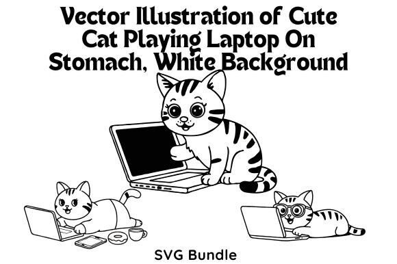 Download Cute Cat Playing on a Laptop SVG Bundle - Cute Collection